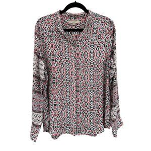 LOFT Floral Long Sleeve Blouse Button Dressy Casual Career Ditsy BOHO Size L